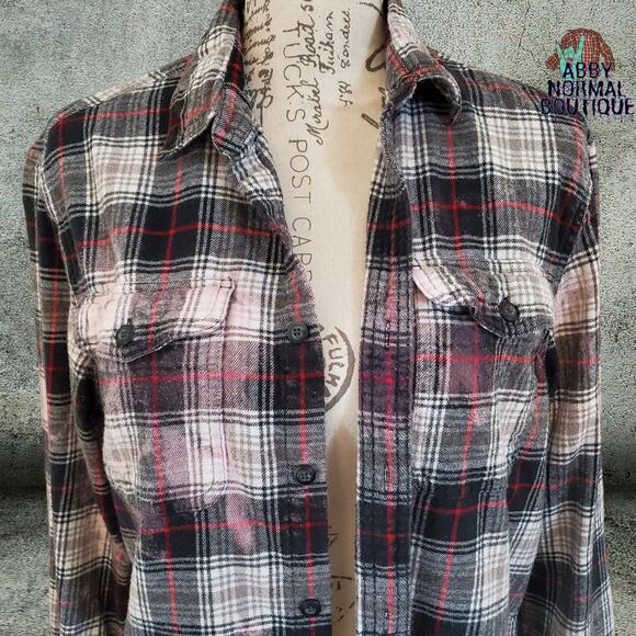 Custom Flannel Shirt, Gothic Skull Coffee Pot Grunge Button-Up Medium - Picture 8 of 11